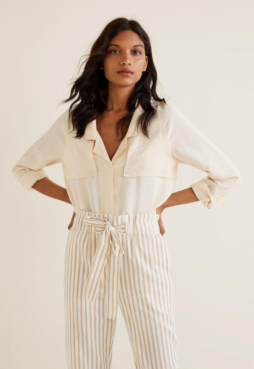 MANGO - Straight cotton stripe trouser - beige