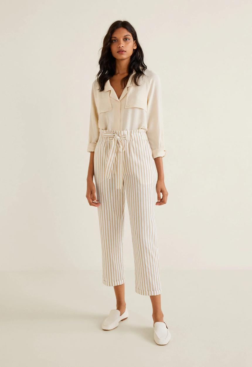 MANGO - Straight cotton stripe trouser - beige