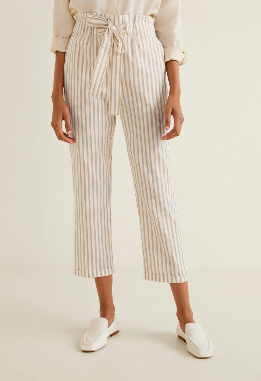 MANGO - Straight cotton stripe trouser - beige