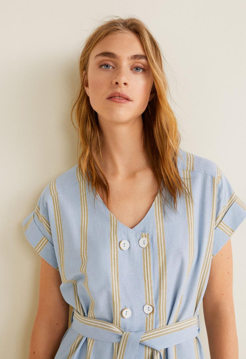 MANGO - Cap sleeve shirt dress - blue & beige 