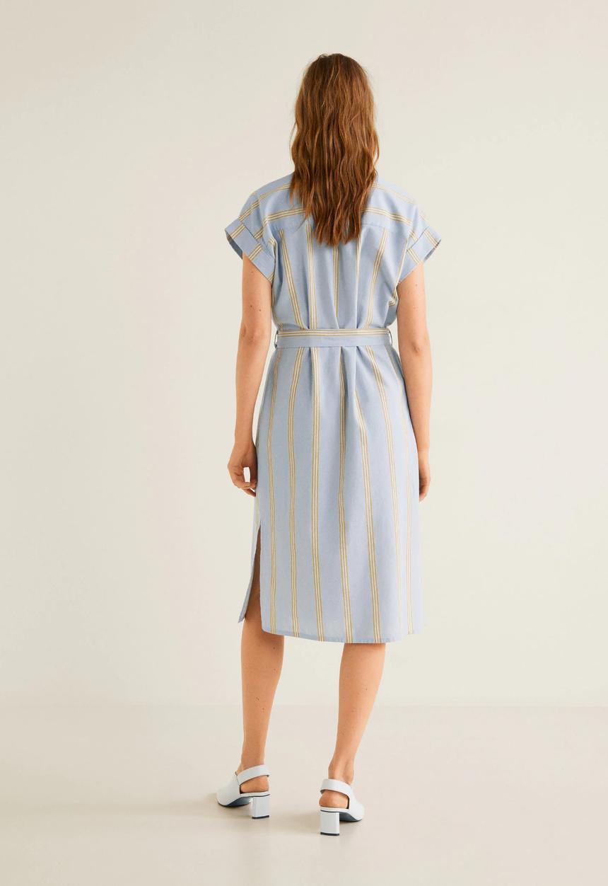 MANGO - Cap sleeve shirt dress - blue & beige 