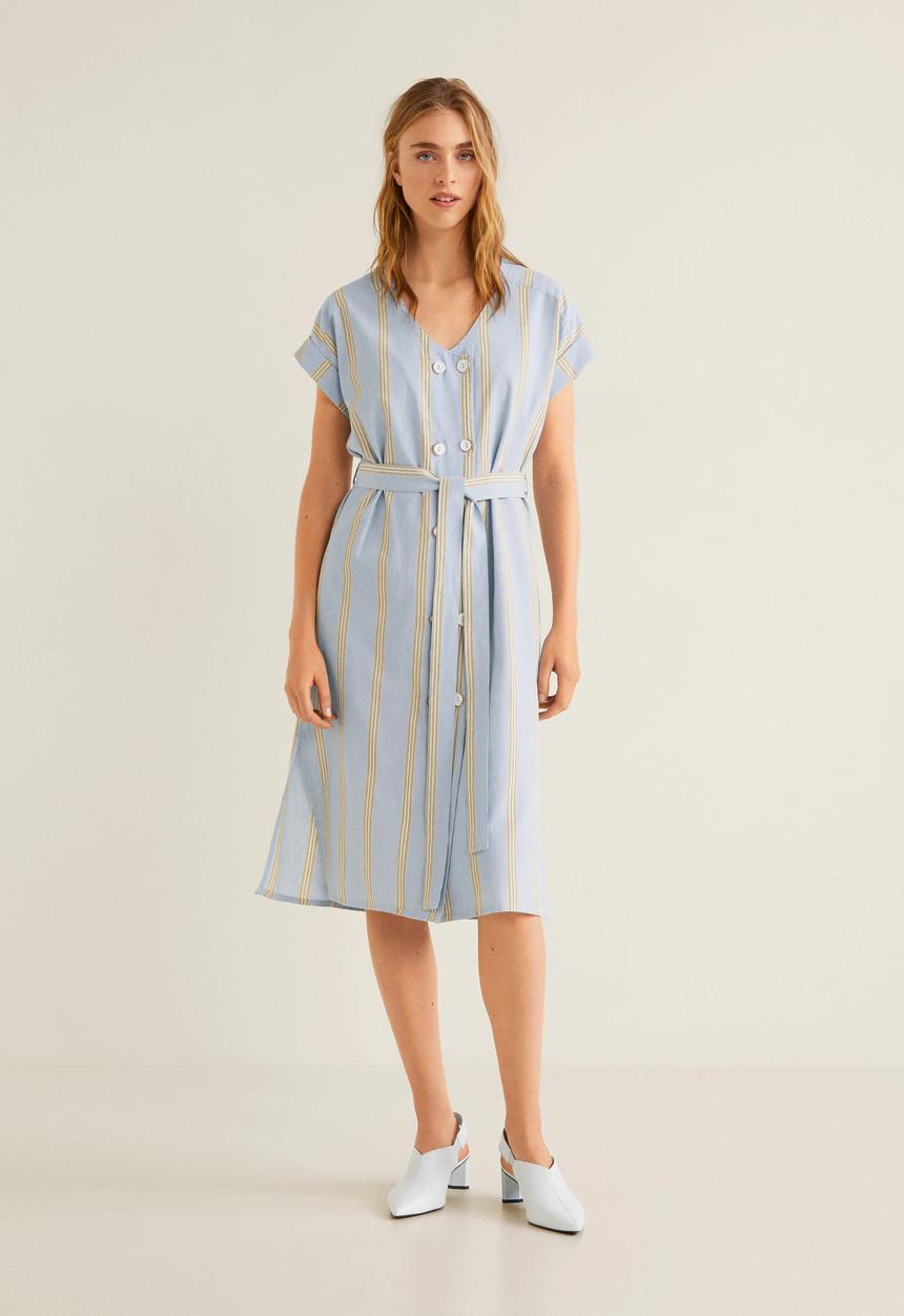 MANGO - Cap sleeve shirt dress - blue & beige 