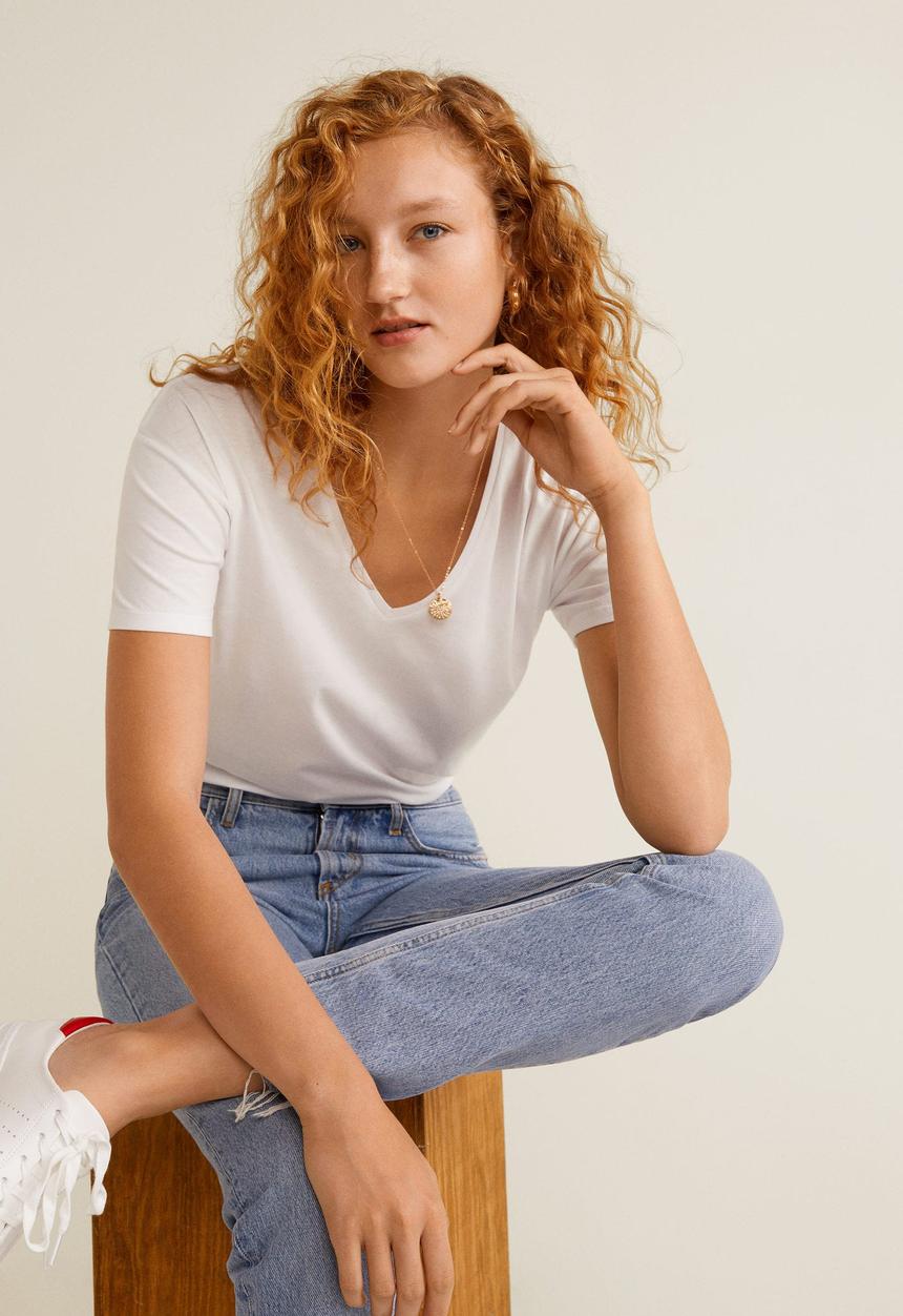 MANGO - V-neck essential T-shirt - white