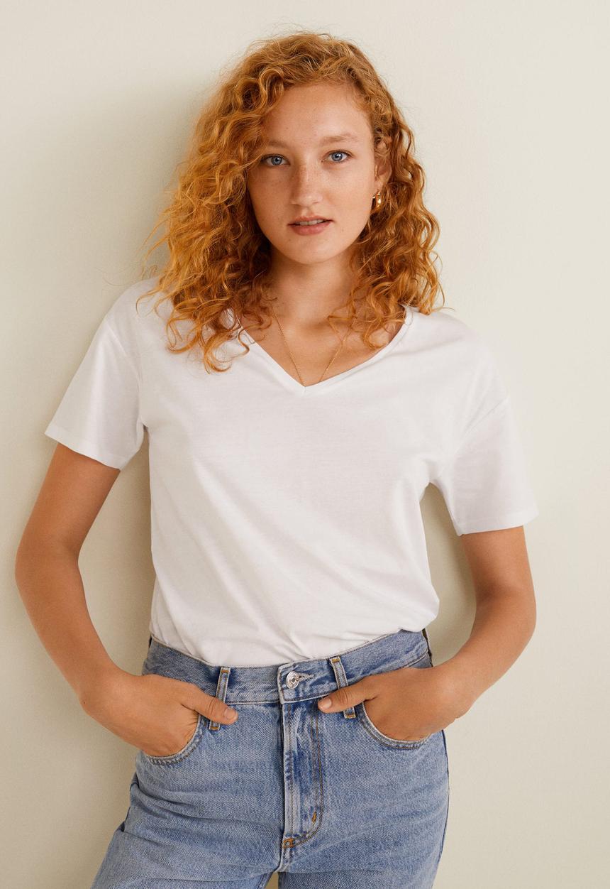 MANGO - V-neck essential T-shirt - white