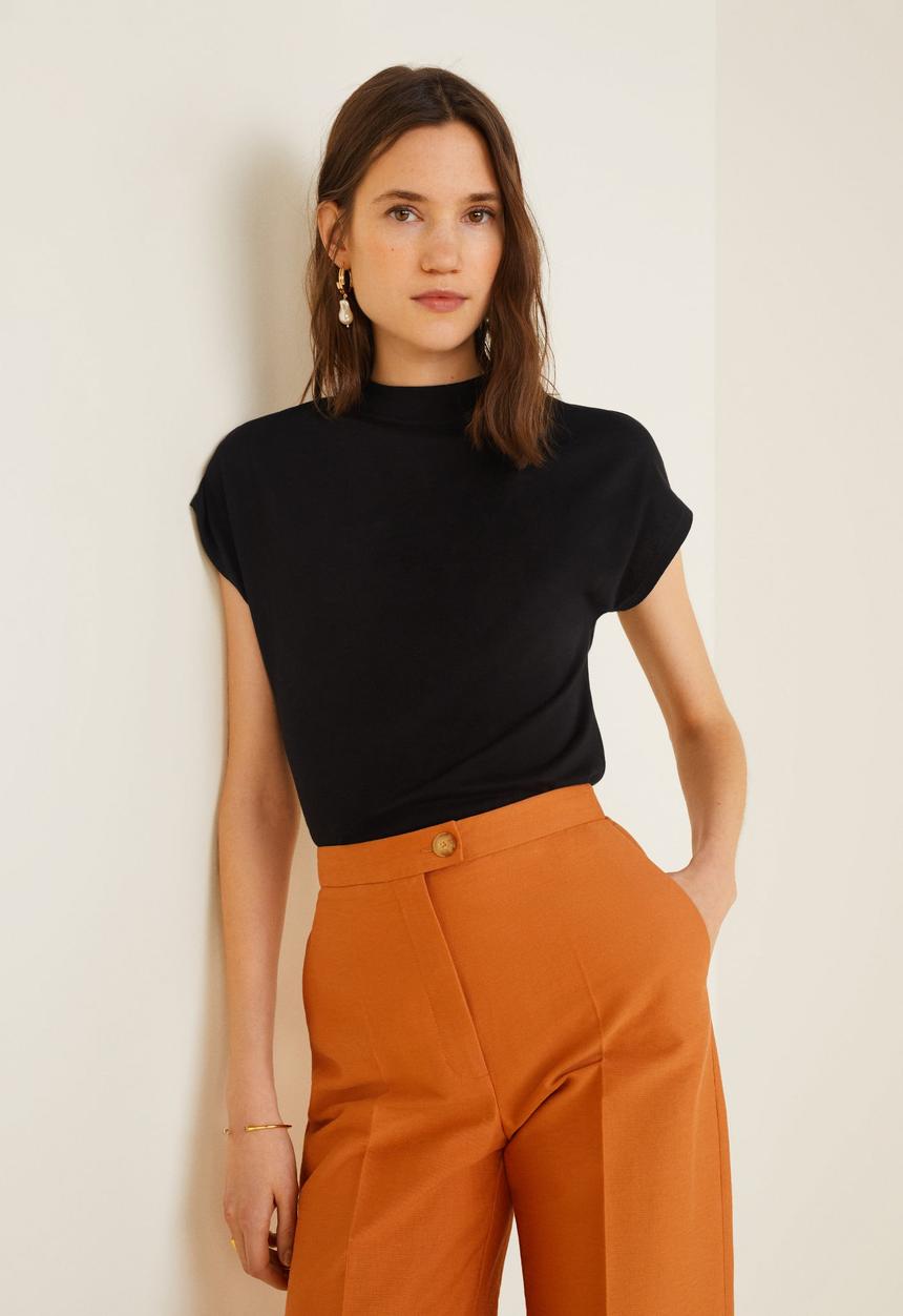 MANGO - Ribbed neck T-shirt - black