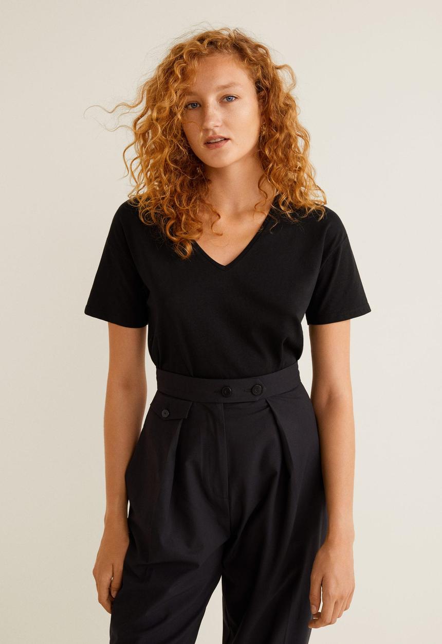 MANGO - V-neck essential T-shirt - black