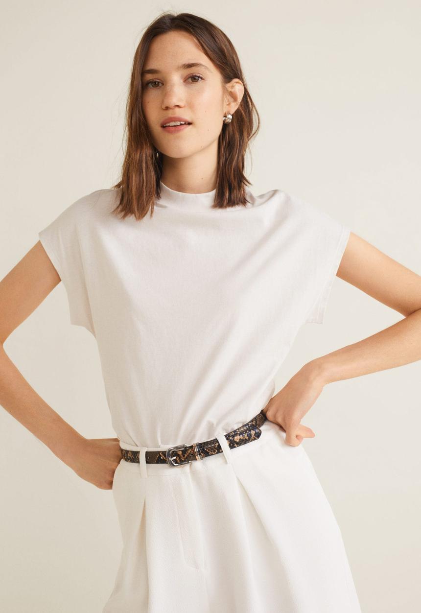 MANGO - Ribbed neck T-shirt - white 