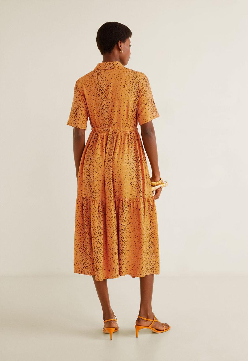 MANGO - Animal tiered shirt dress - orange