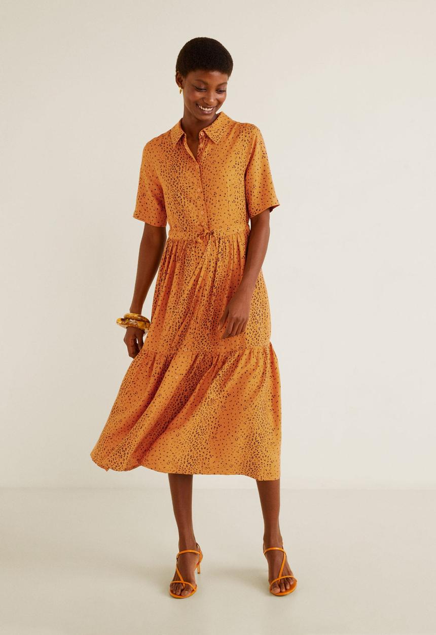 MANGO - Animal tiered shirt dress - orange