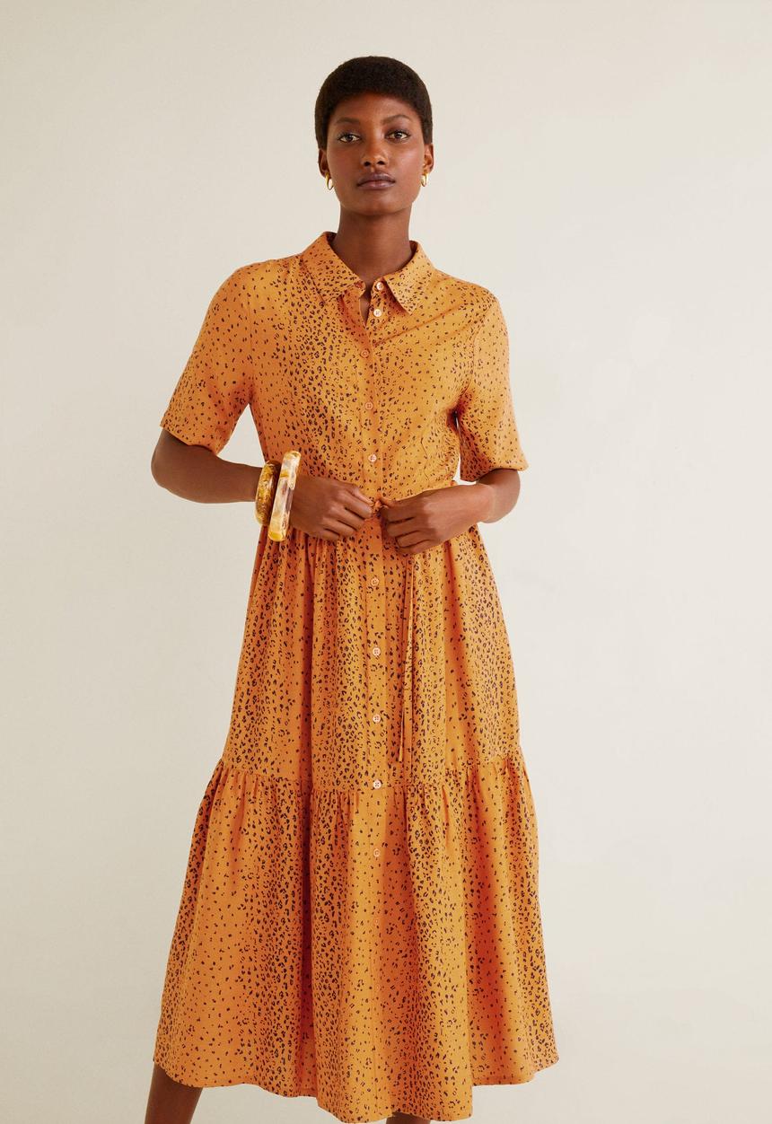 MANGO - Animal tiered shirt dress - orange