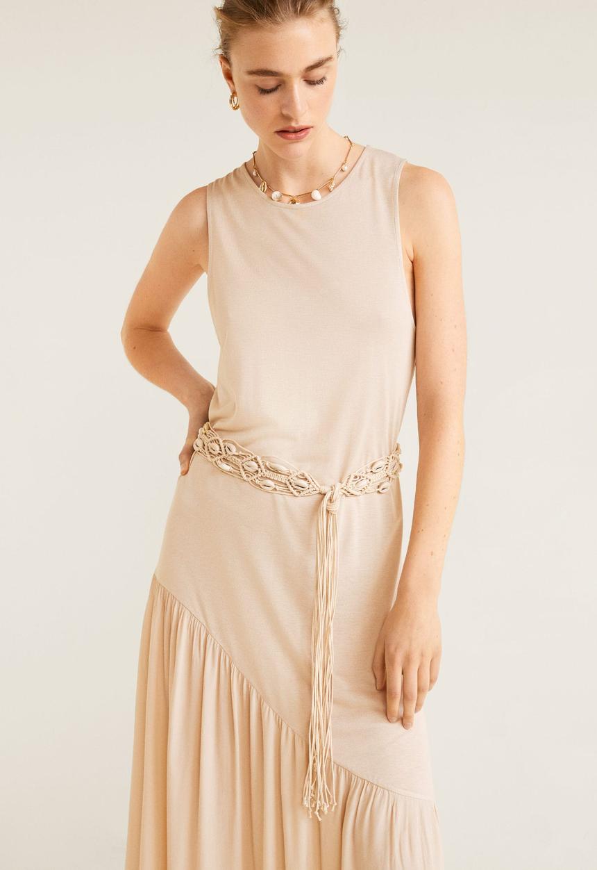 MANGO - Rouched detail maxi dress - beige 