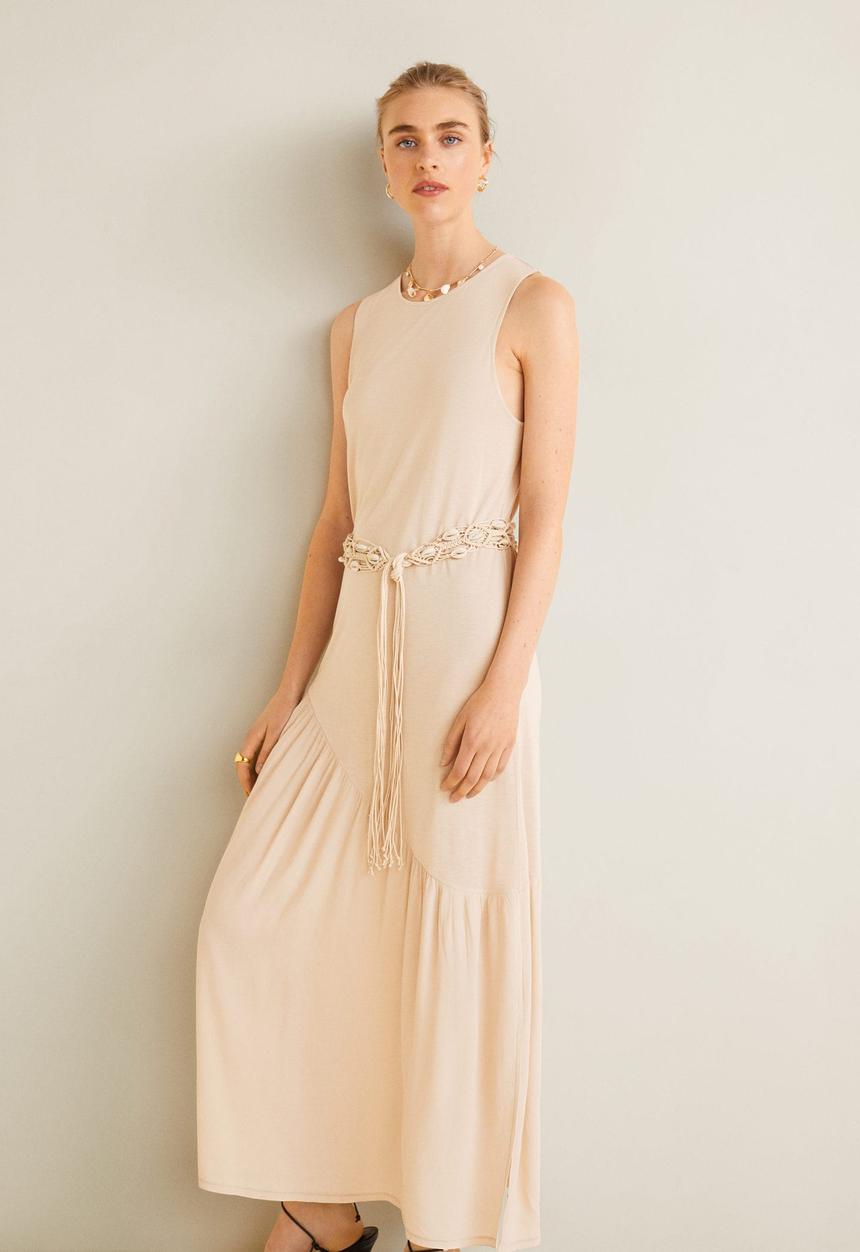 MANGO - Rouched detail maxi dress - beige 