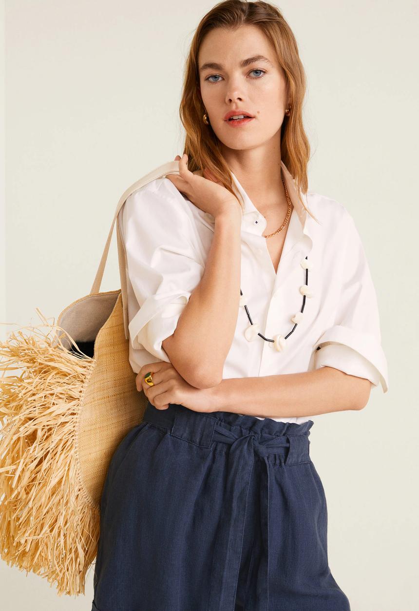 MANGO - Linen shorts with bow detail - navy