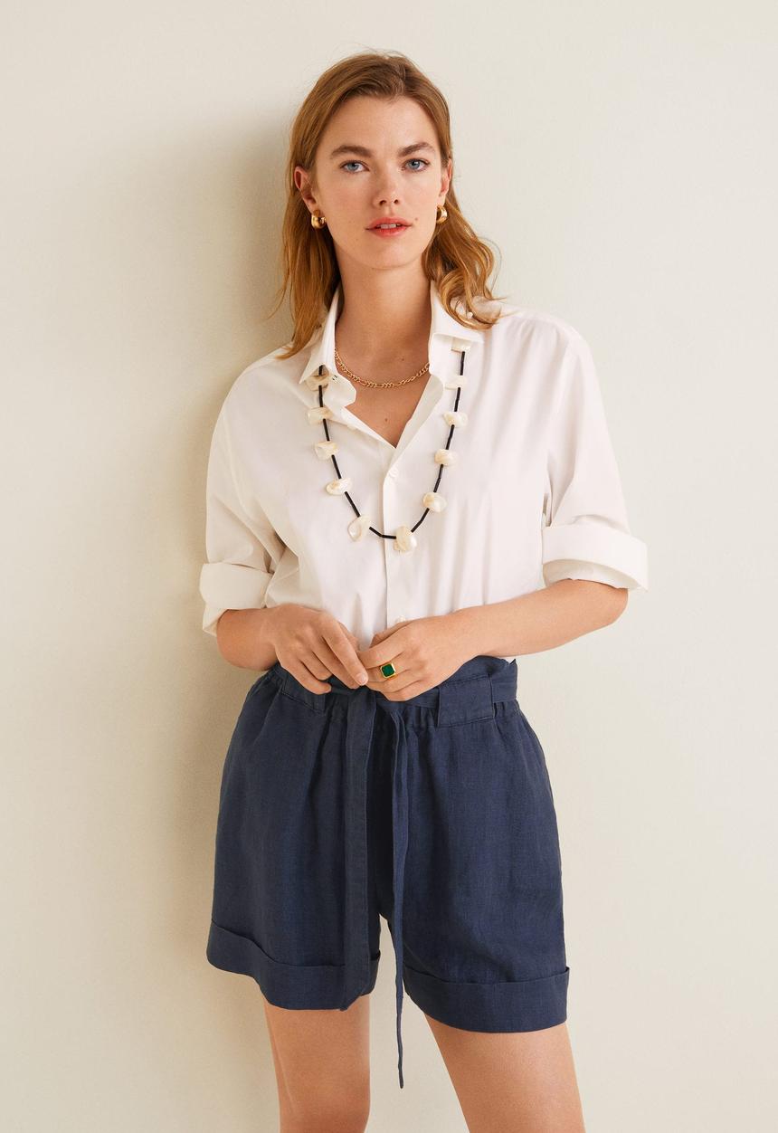 MANGO - Linen shorts with bow detail - navy
