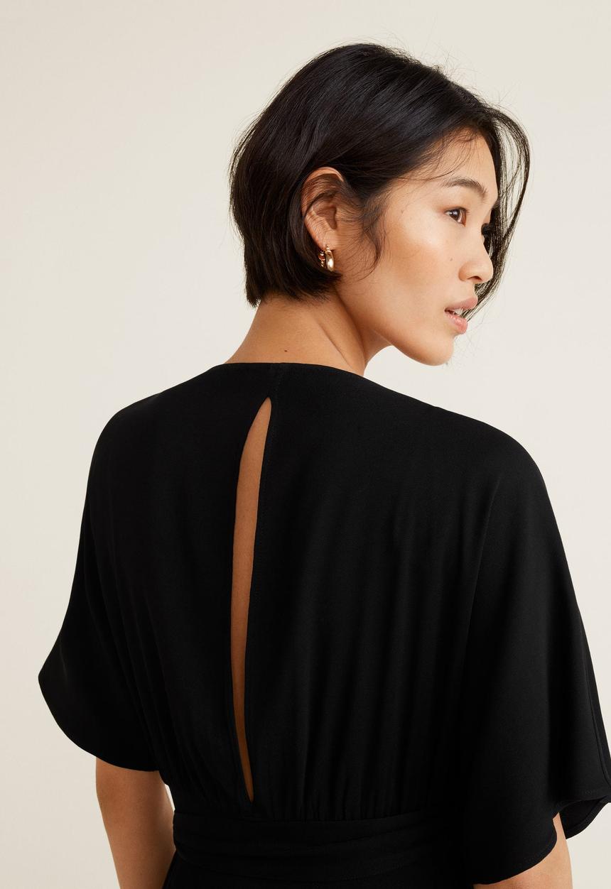 MANGO - Kimono dress with fringed belt - black