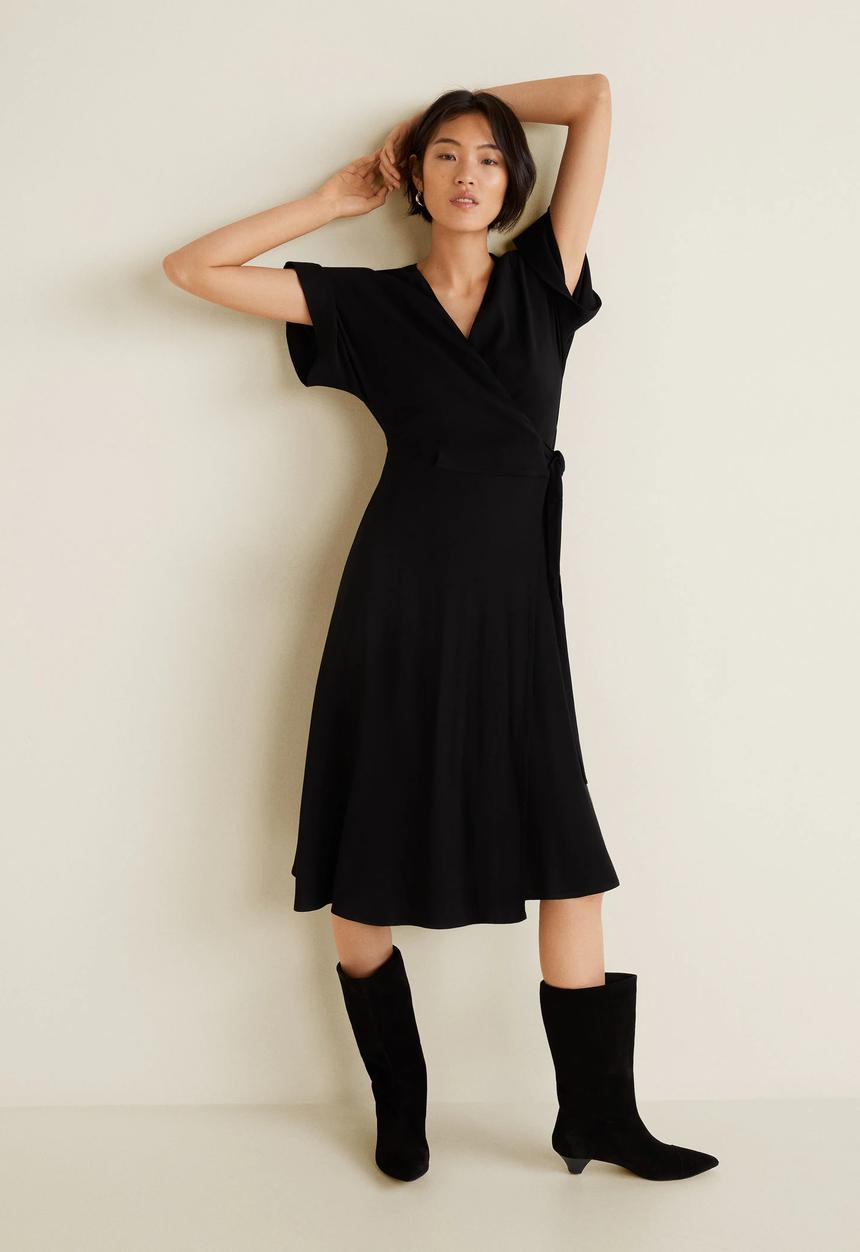 MANGO - Kimono dress with fringed belt - black