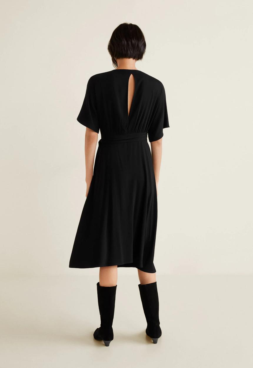 MANGO - Kimono dress with fringed belt - black