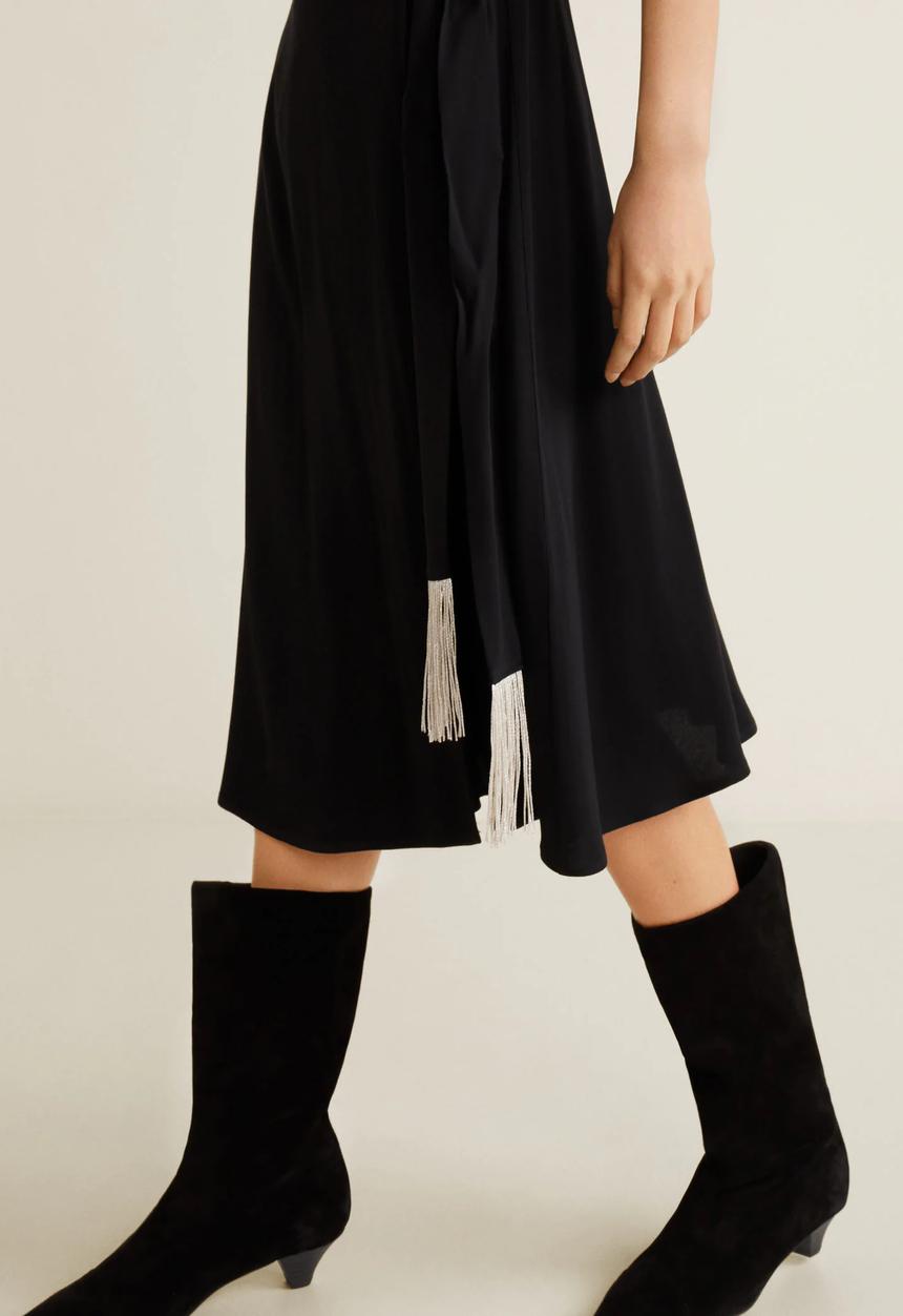 MANGO - Kimono dress with fringed belt - black