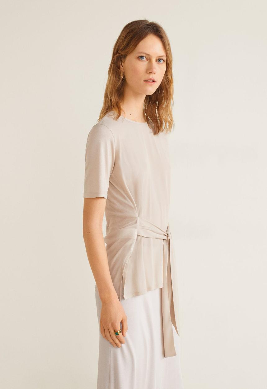MANGO - T-shirt with tie detail - beige