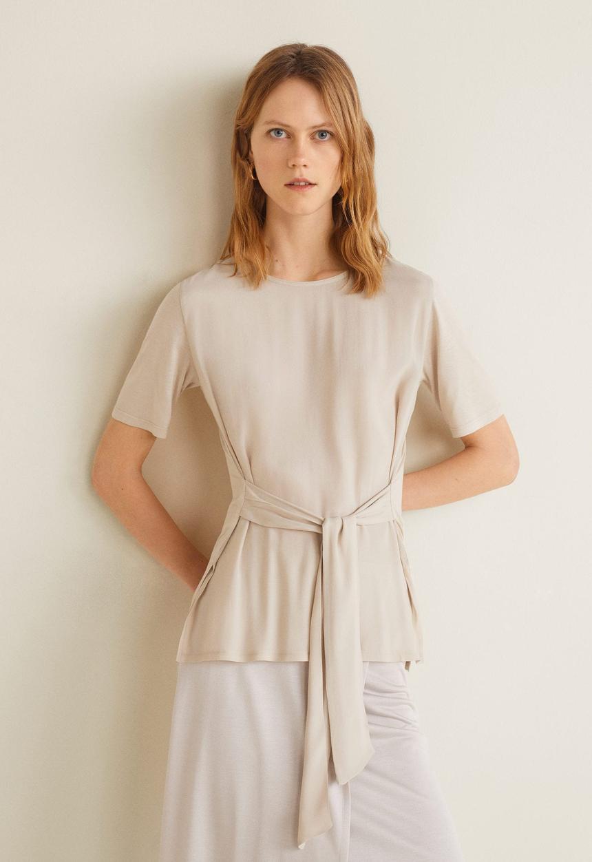 MANGO - T-shirt with tie detail - beige