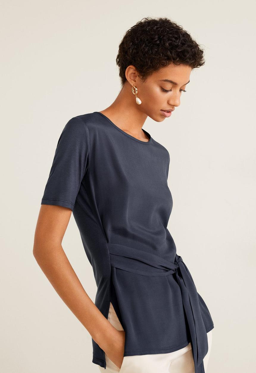 MANGO - T-shirt with tie detail - blue