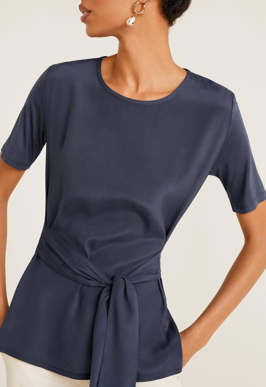 MANGO - T-shirt with tie detail - blue
