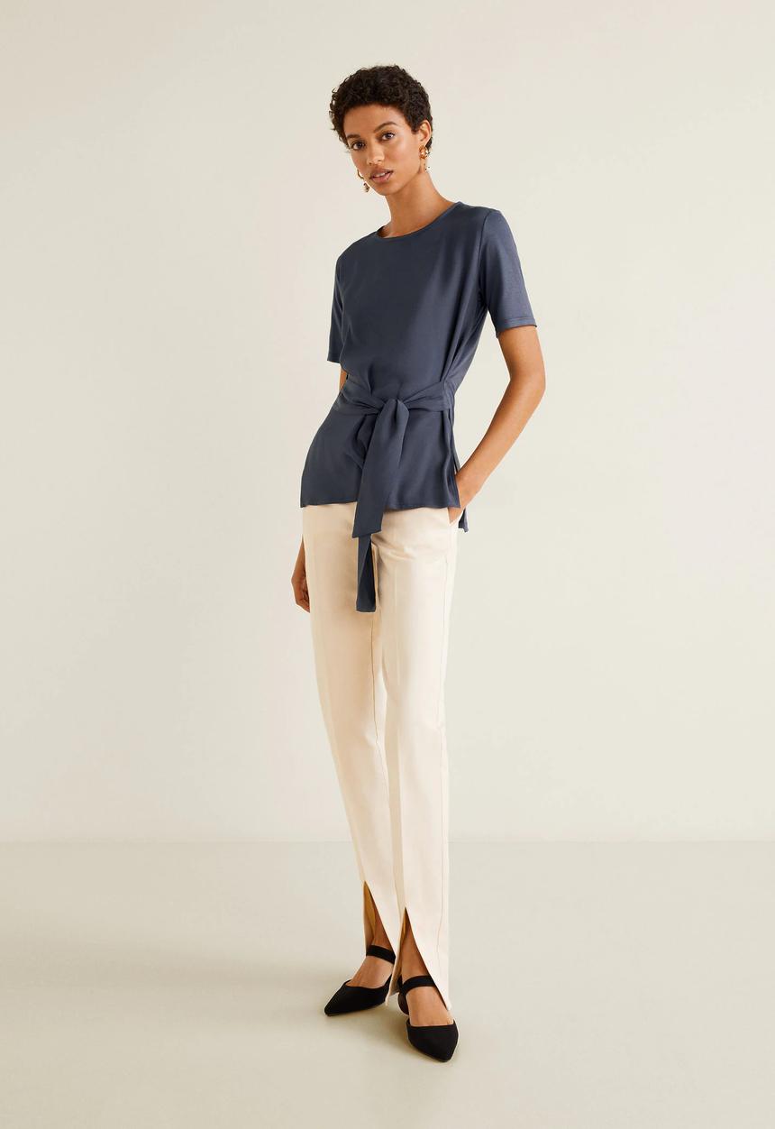 MANGO - T-shirt with tie detail - blue