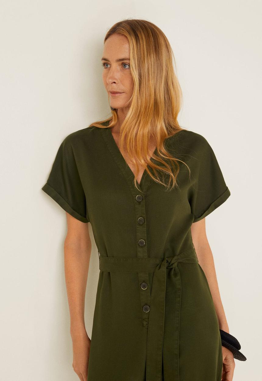 MANGO - Long button-up jumpsuit - khaki