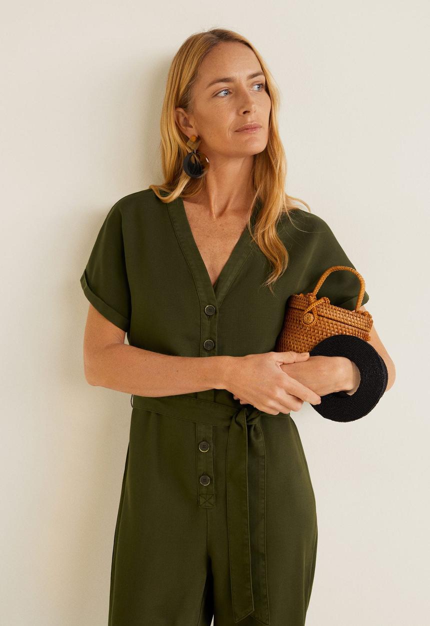 MANGO - Long button-up jumpsuit - khaki