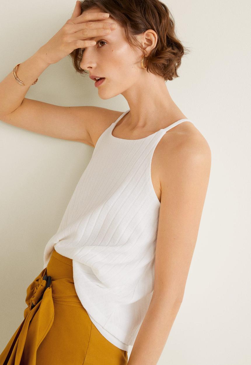MANGO - Ribbed soft top - white