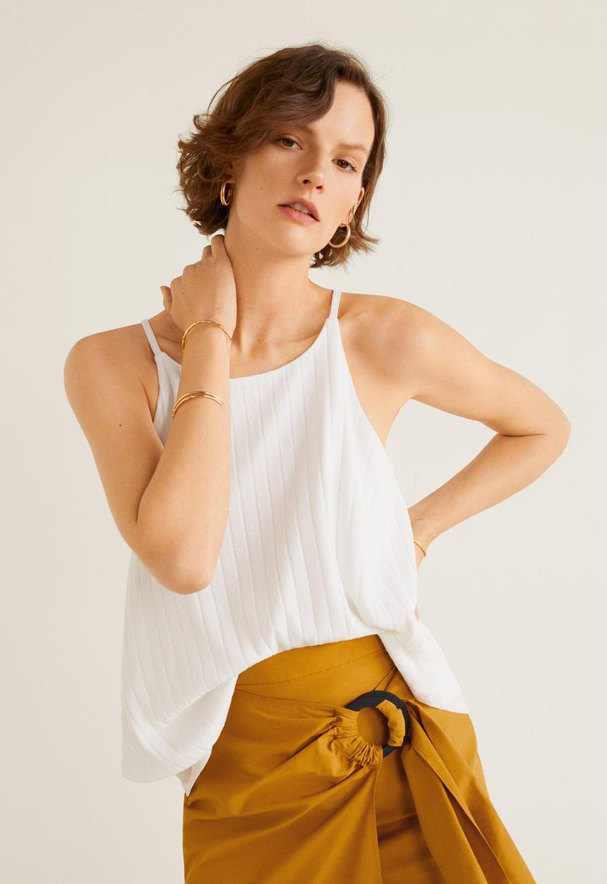 MANGO - Ribbed soft top - white