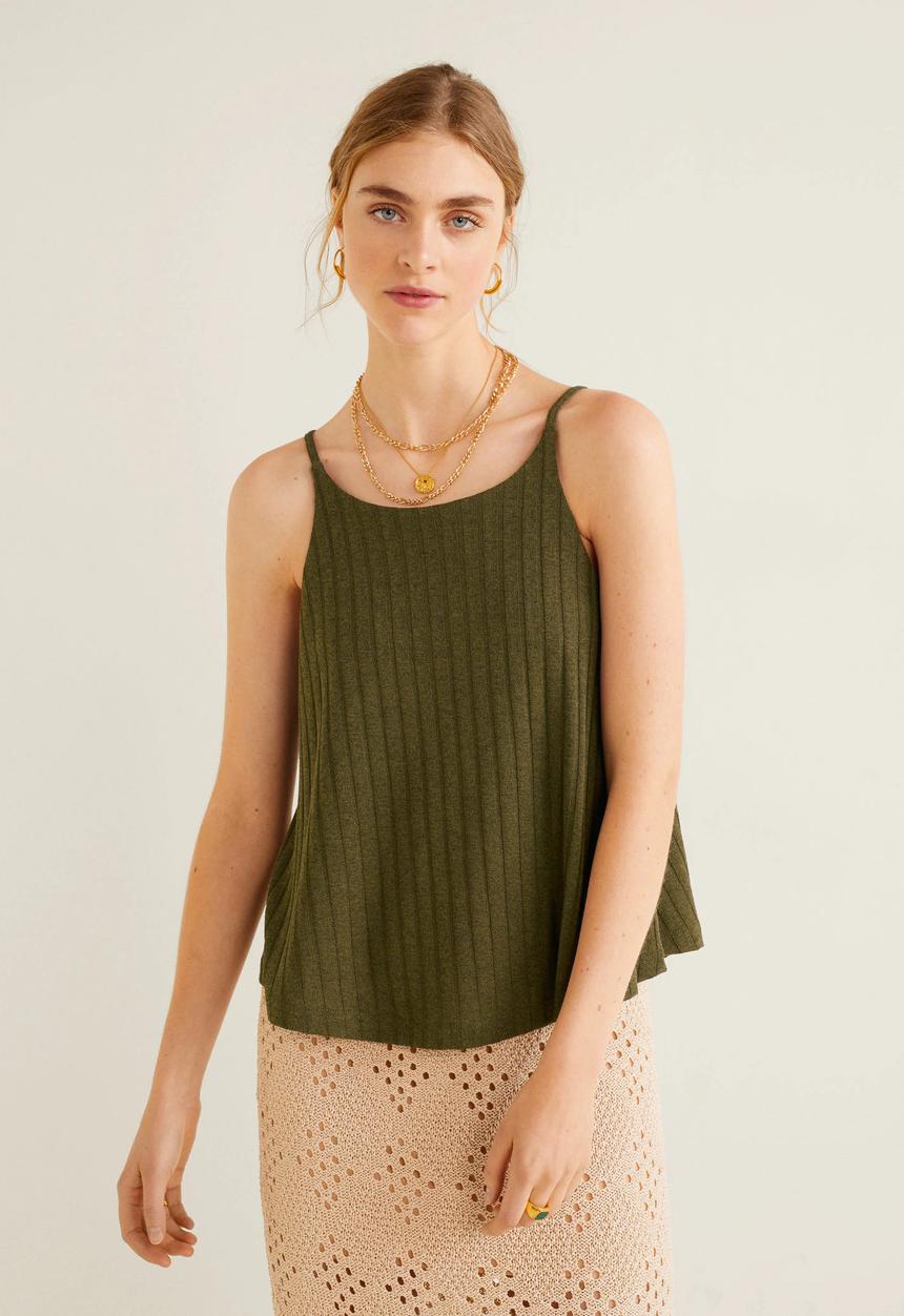 MANGO - Ribbed soft top - khaki