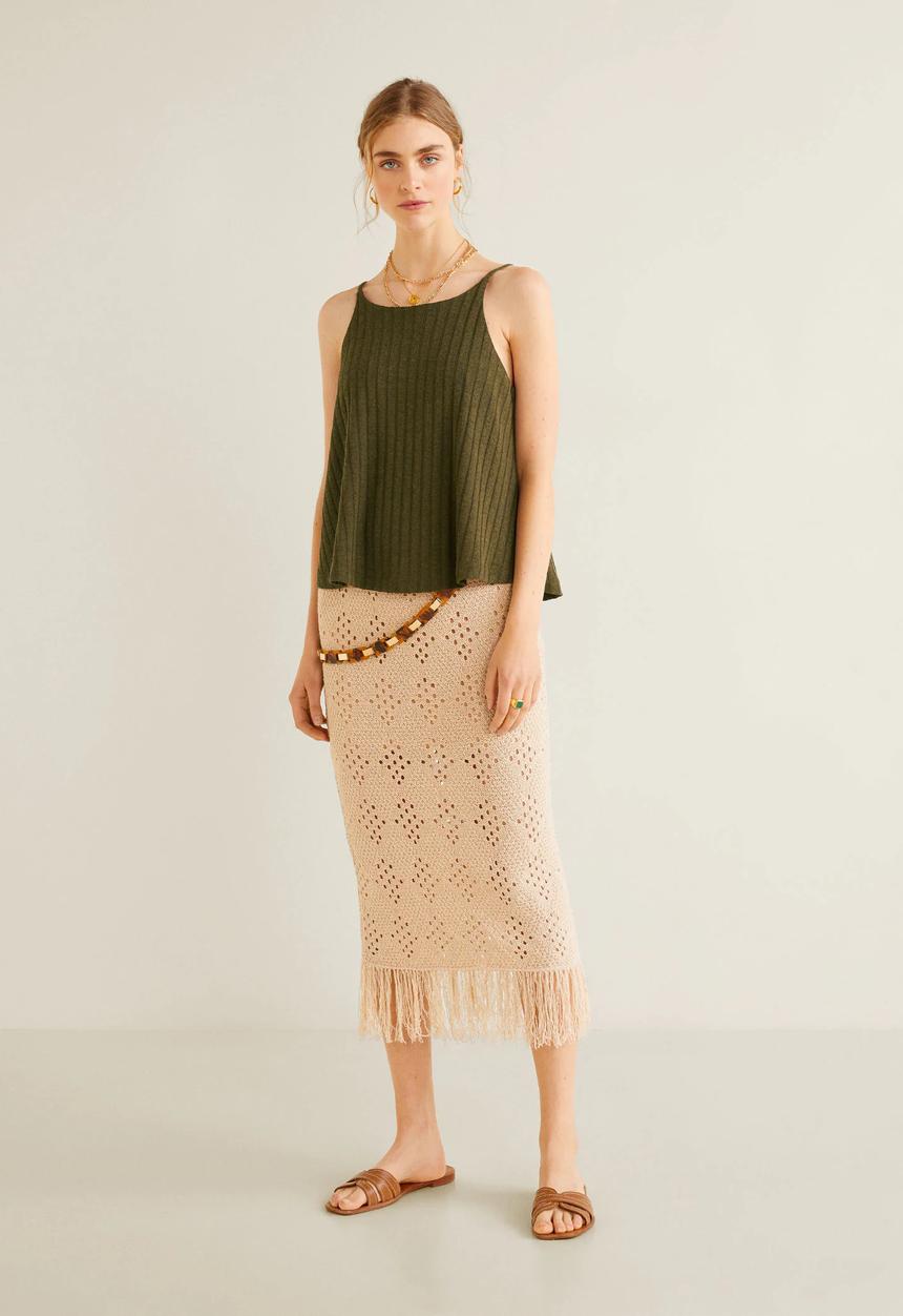 MANGO - Ribbed soft top - khaki