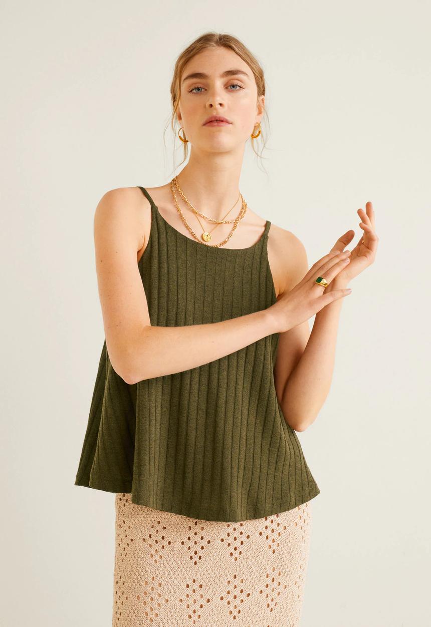 MANGO - Ribbed soft top - khaki