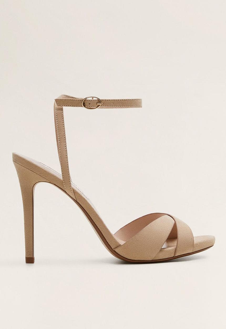 MANGO - Faux suede ankle bracelet stiletto heel - light beige