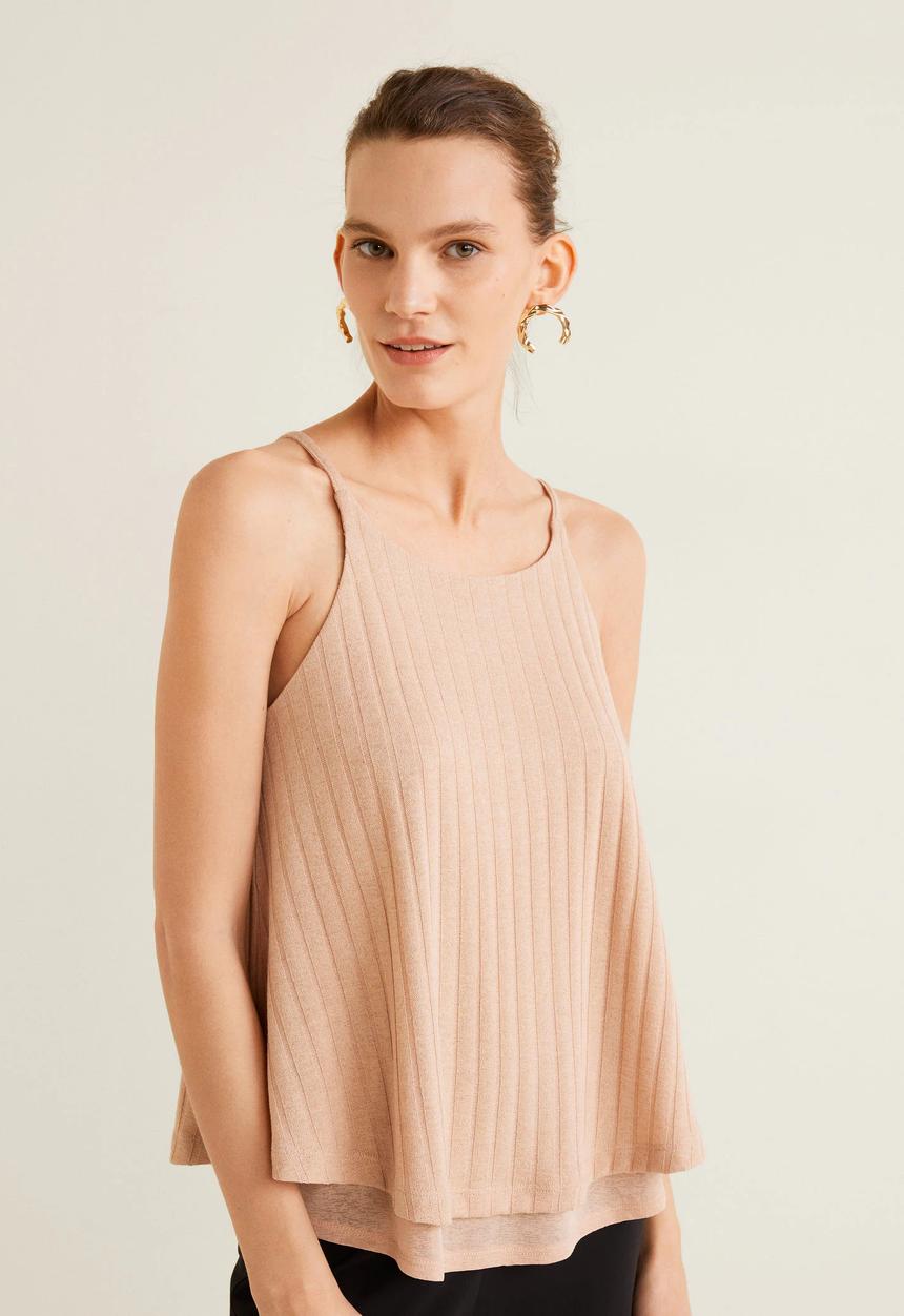 MANGO - Ribbed soft top - beige