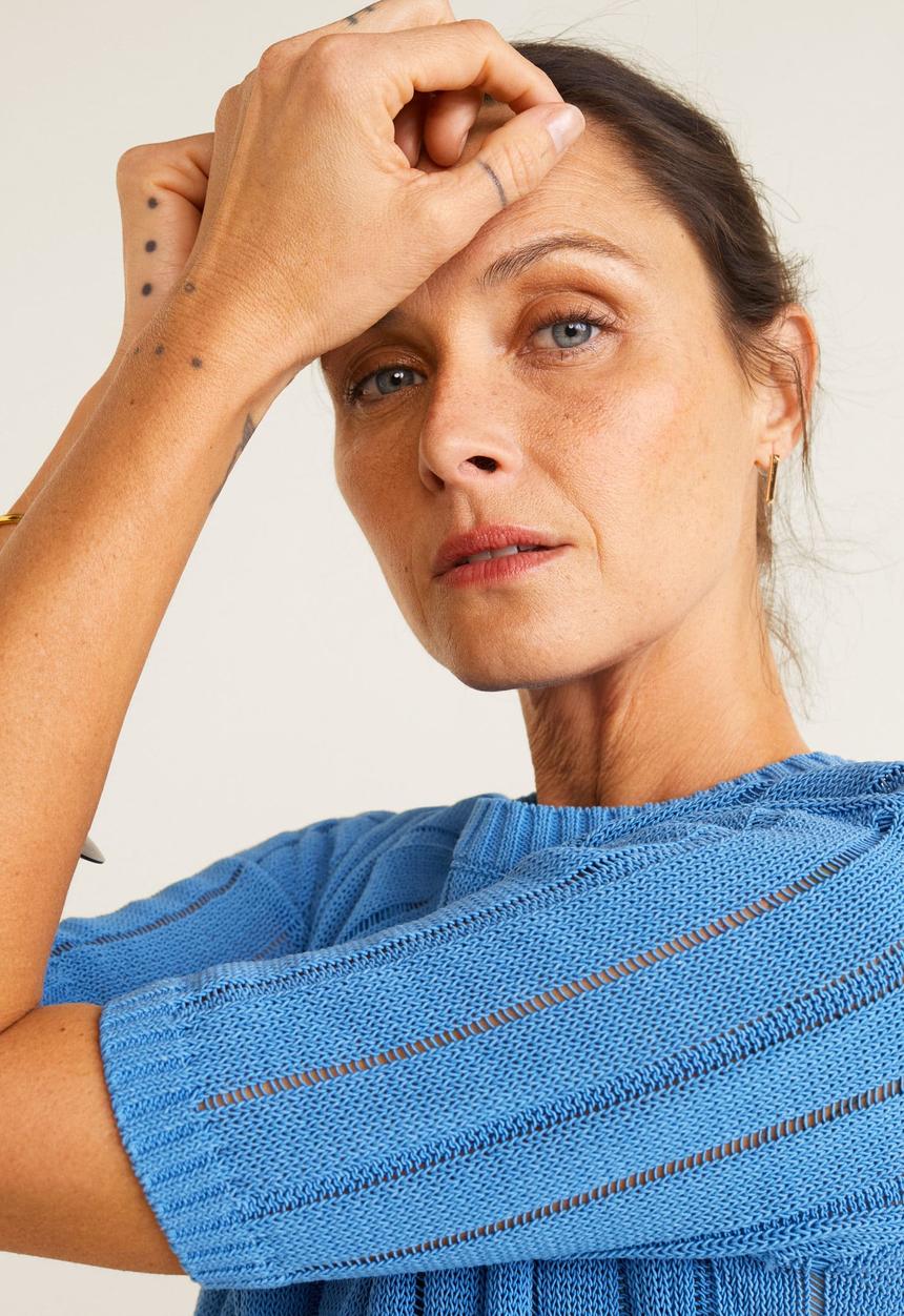 MANGO - Openwork detail knit top - blue