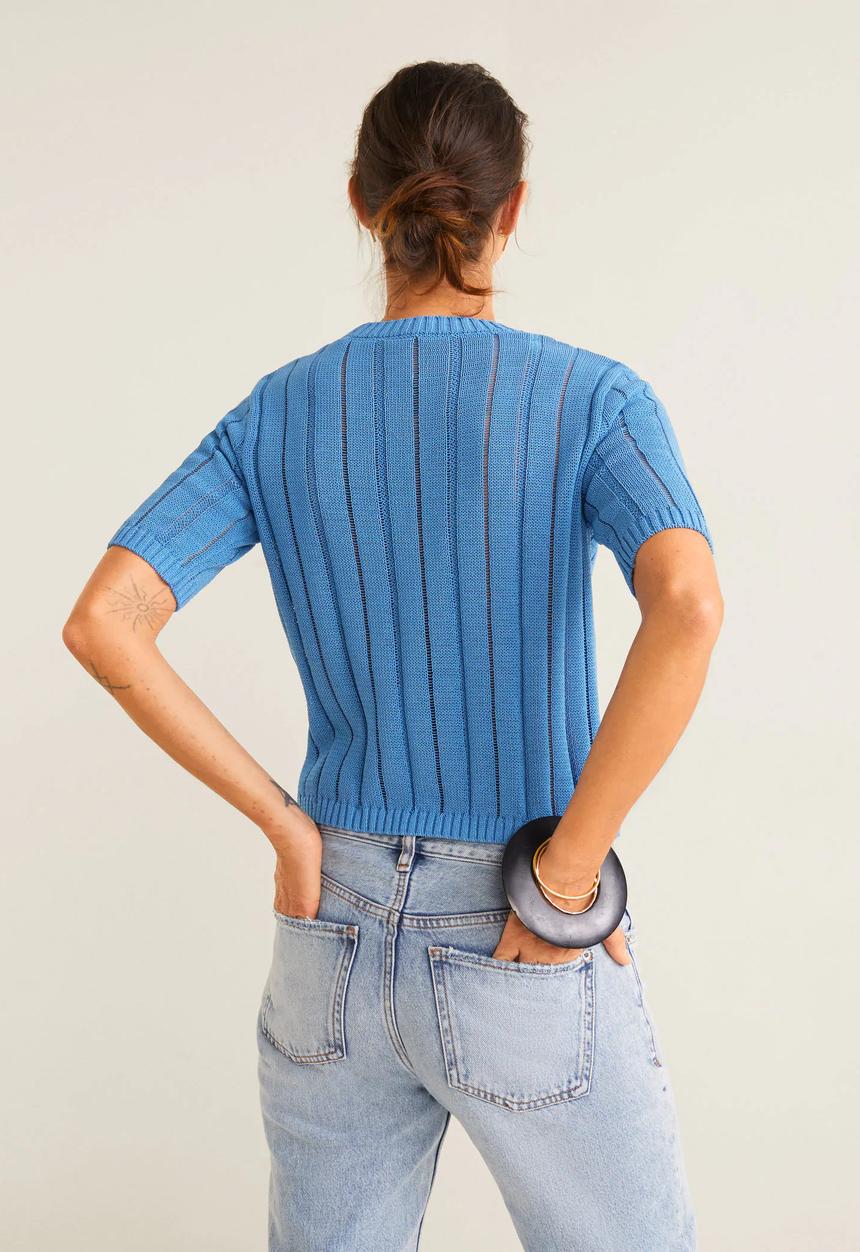 MANGO - Openwork detail knit top - blue