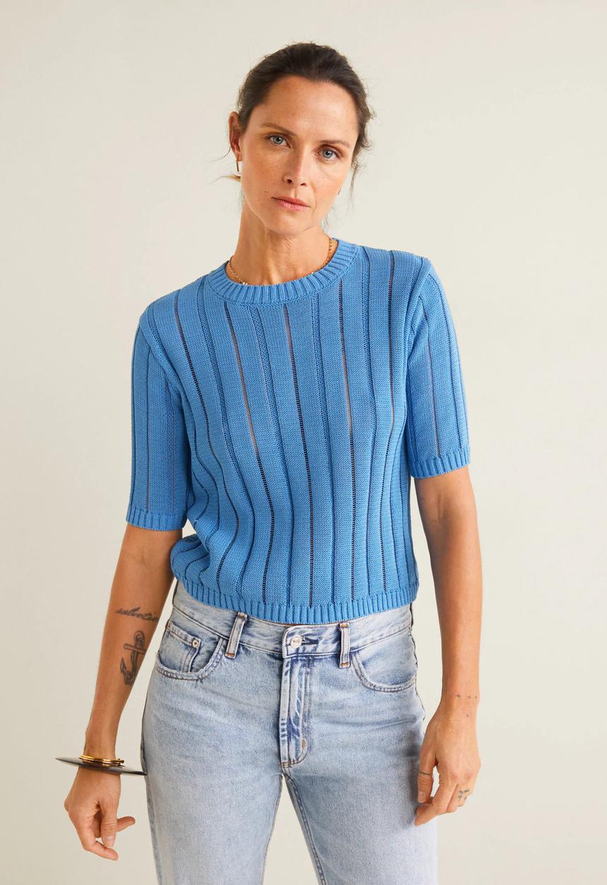 MANGO - Openwork detail knit top - blue