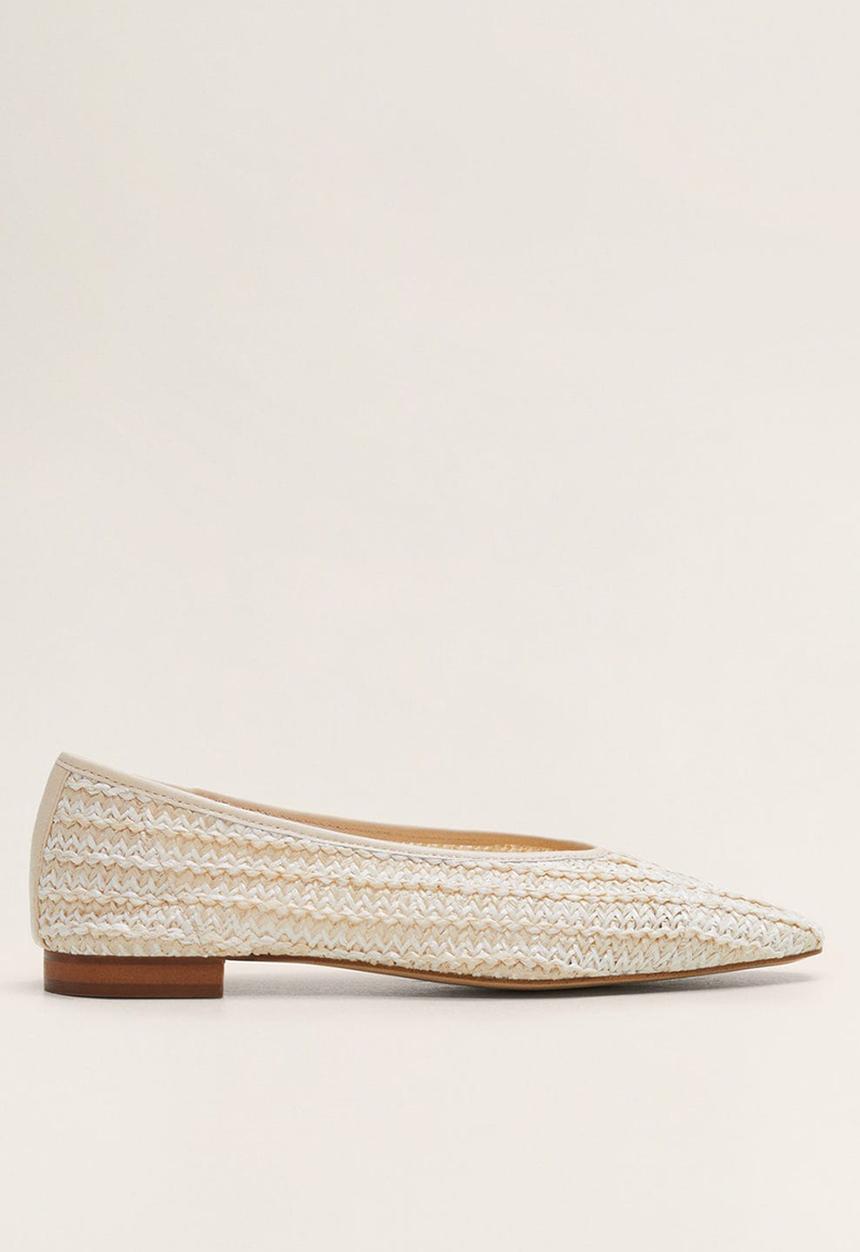 MANGO - Leather blend braided ballerina pump - light beige