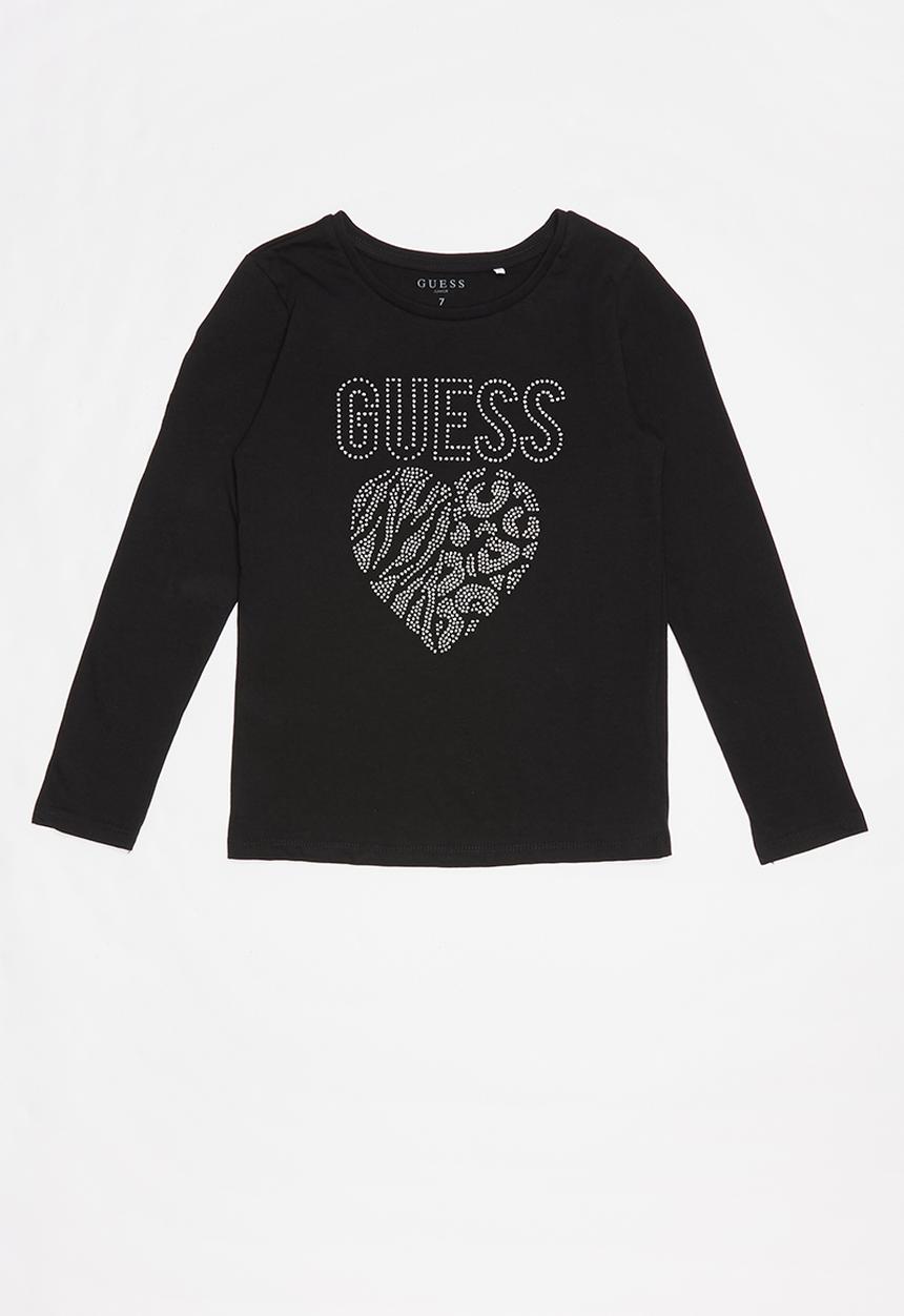 GUESS - Teens long sleeve guess leopard heart tee - black
