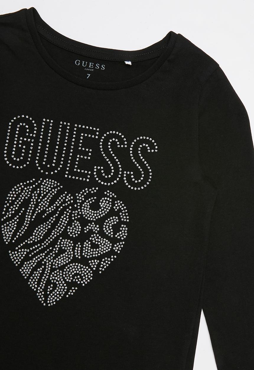 GUESS - Teens long sleeve guess leopard heart tee - black