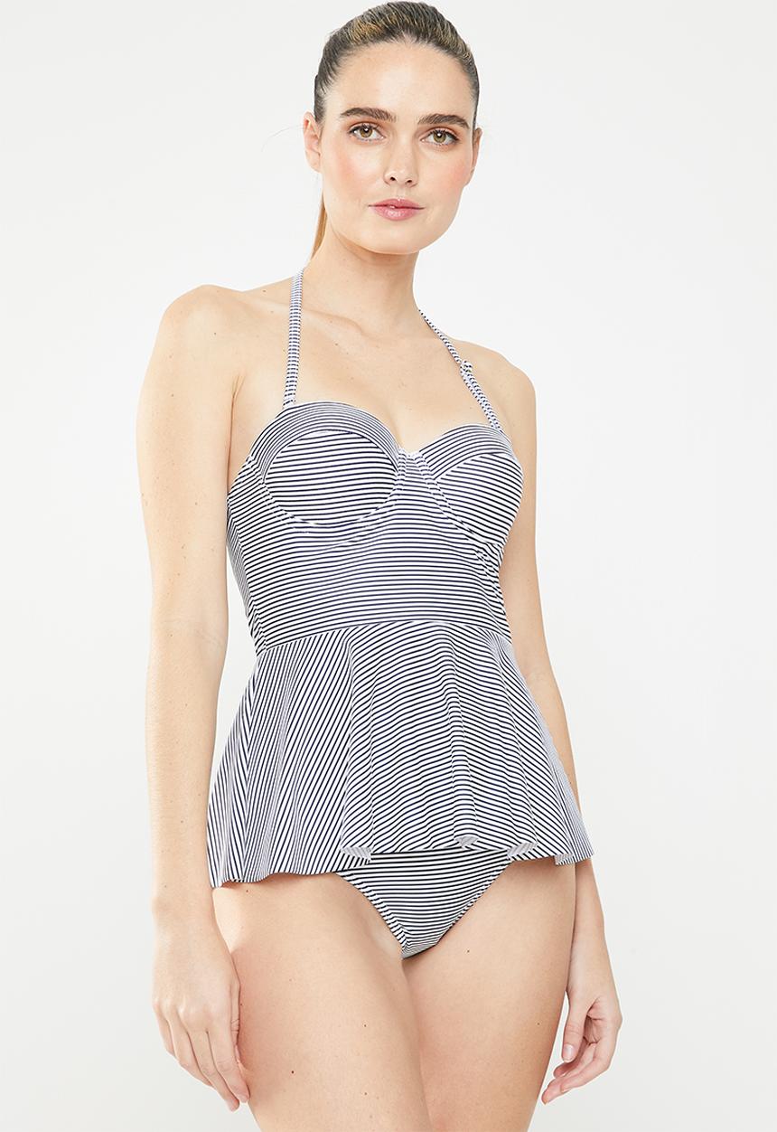 Sun Love - Stripe balconette tankini top - blue & white