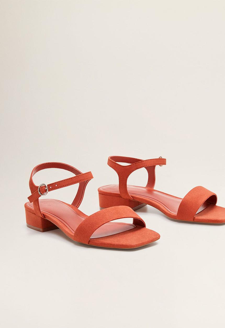 MANGO - Faux suede ankle bracelet block heel sandal - medium orange