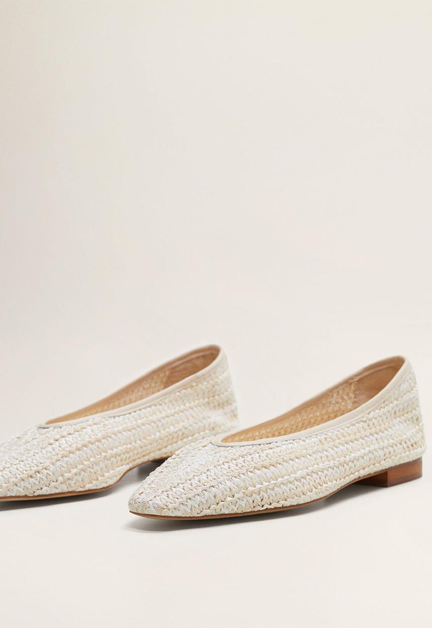 MANGO - Leather blend braided ballerina pump - light beige