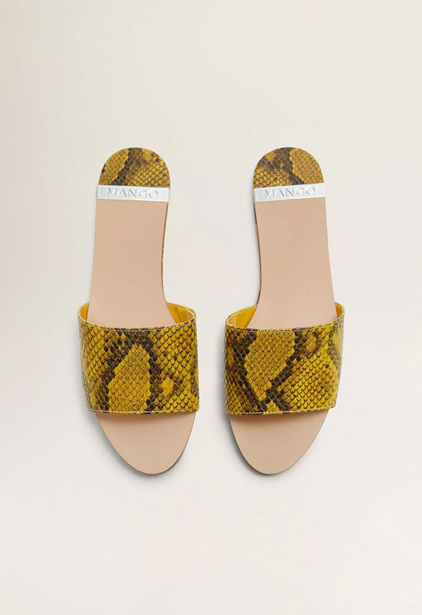 MANGO - Snakeskin faux leather sandal - medium yellow