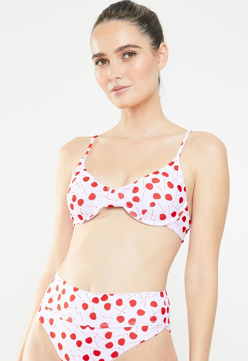 MSH - Cherry bomb bikini top - white & red 