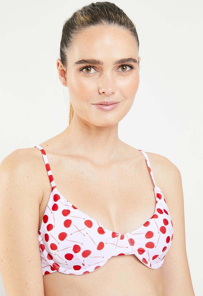 MSH - Cherry bomb bikini top - white & red 