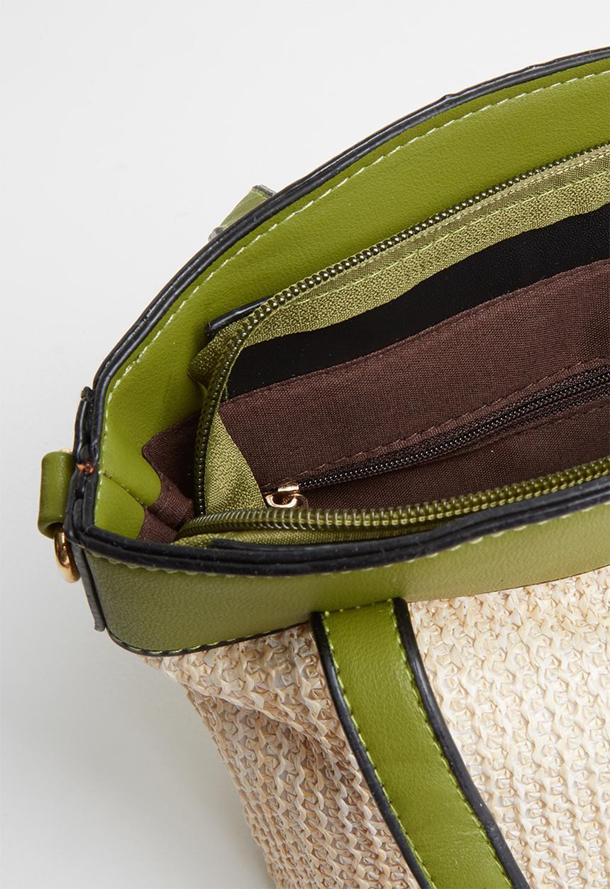 STYLE REPUBLIC - Two-tone woven shoulder bag - beige & green 