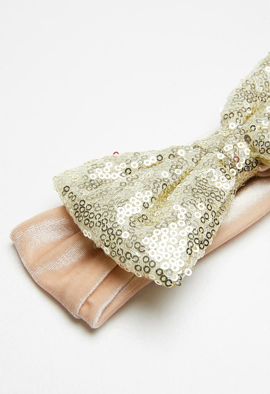 Pop Candy - Sequin bow headband - neutral & gold